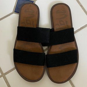 Black Stretchy Elastic Band Slip-On Sandals